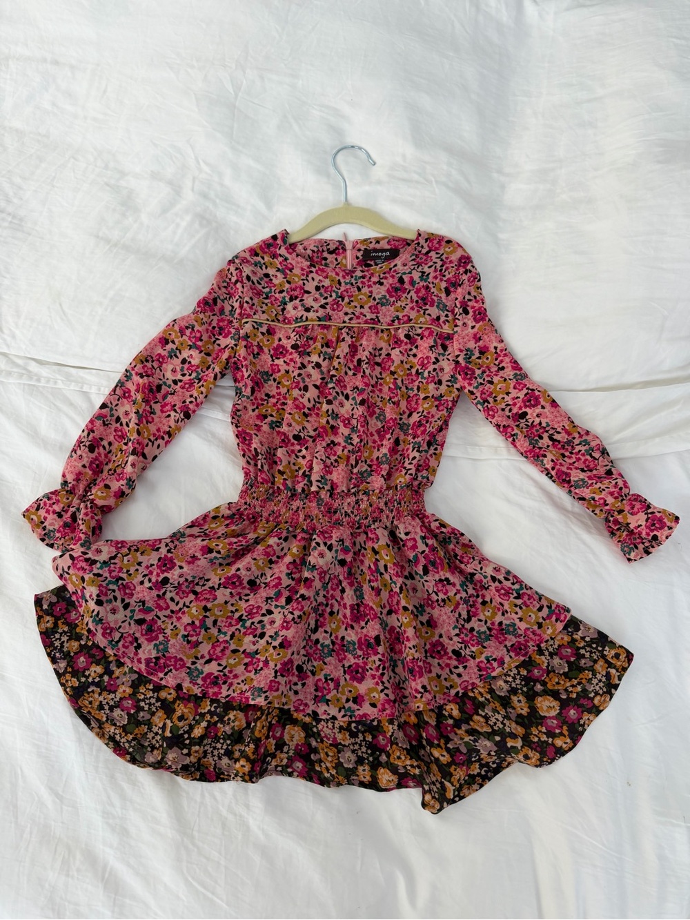 Imoga Pink Floral Long-Sleeve Shiffon Dress